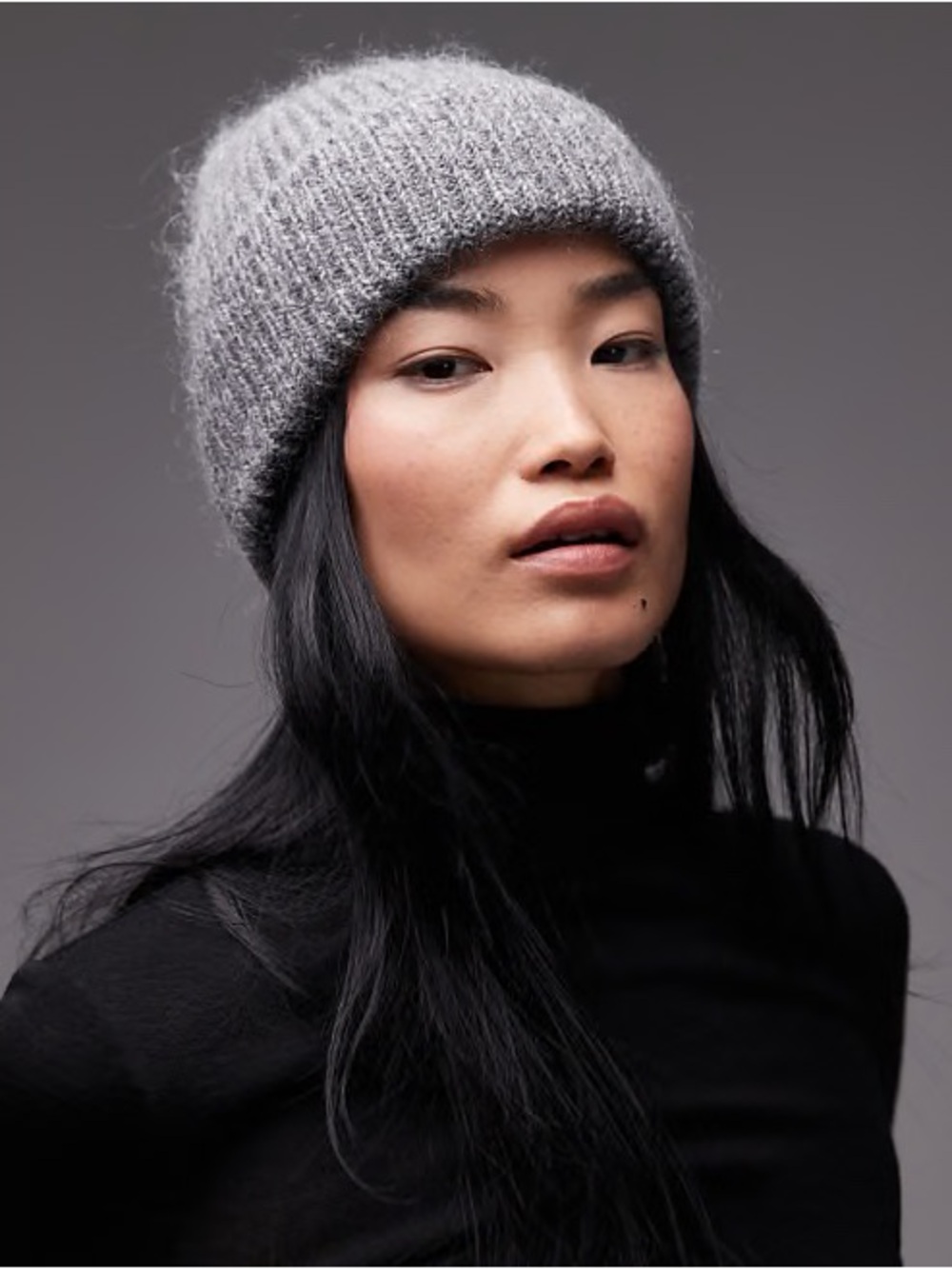 & Other Stories Wool & Mohair Gray Ribbed Beanie
